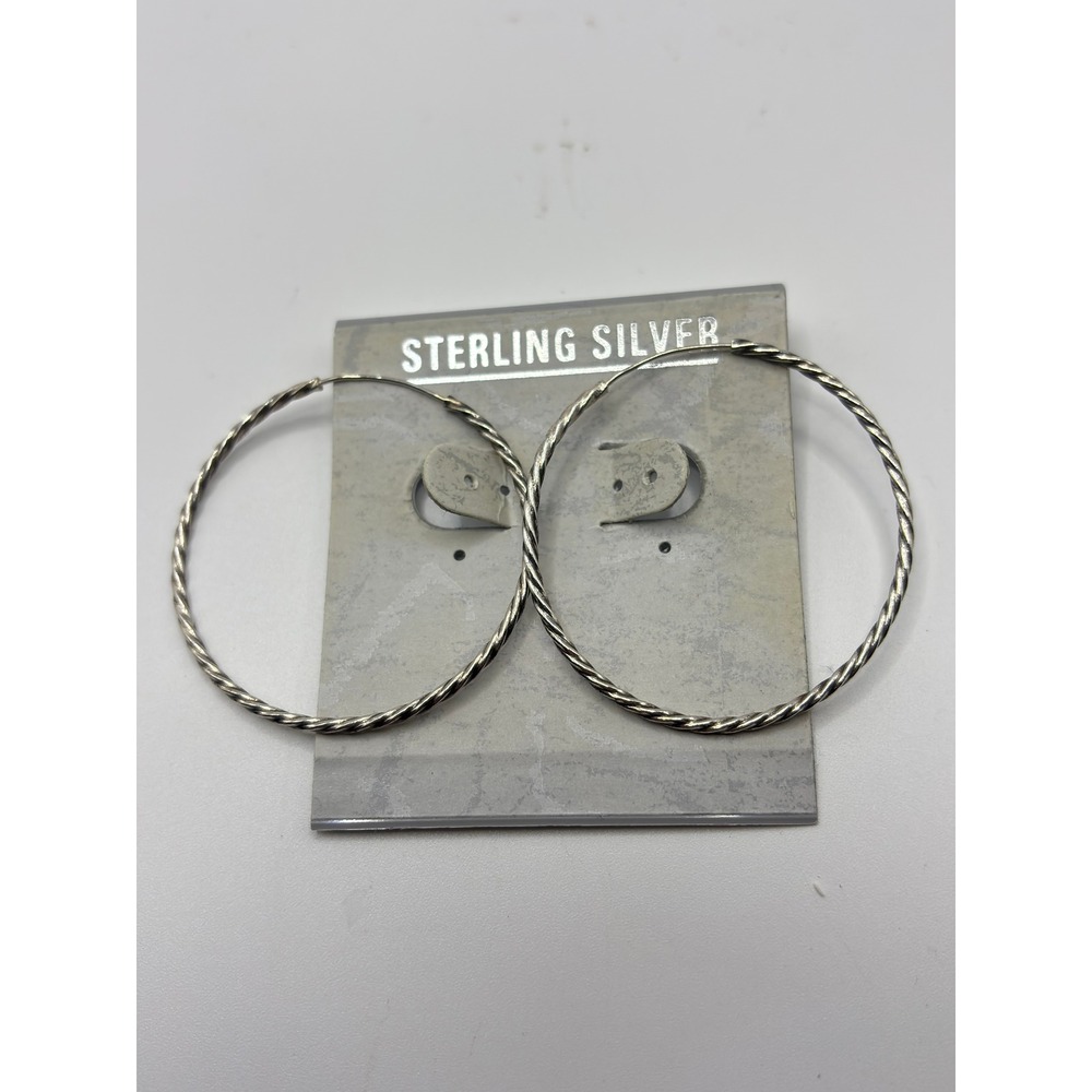 Sterling Silver Hoop Earrings Women Large Silver Twisted Rope Textured Design